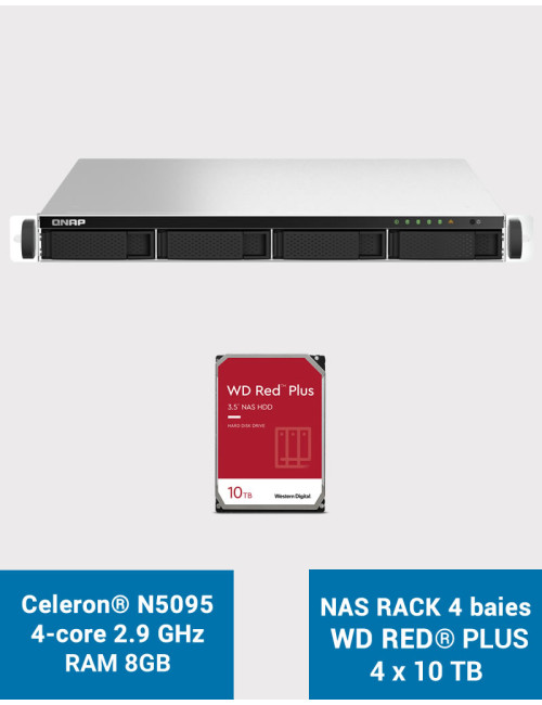 QNAP TS-464U 8GB Serveur NAS Rack 1U 4 baies WD RED PLUS 40To (4x10To)