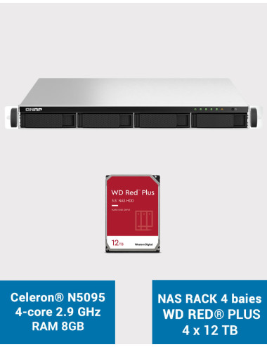QNAP TS-464U 8GB Serveur NAS Rack 1U 4 baies WD RED PLUS 48To (4x12To)