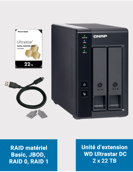 Qnap TR-002 Unidad de expansión de 2 bahías WD Ultrastar DC 44TB (2x22TB)