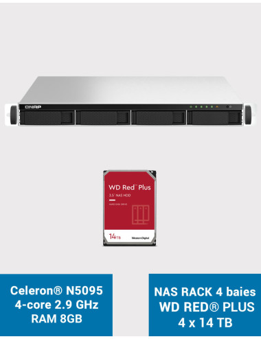 QNAP TS-464U 8GB Serveur NAS Rack 1U 4 baies WD RED PLUS 56To (4x14To)