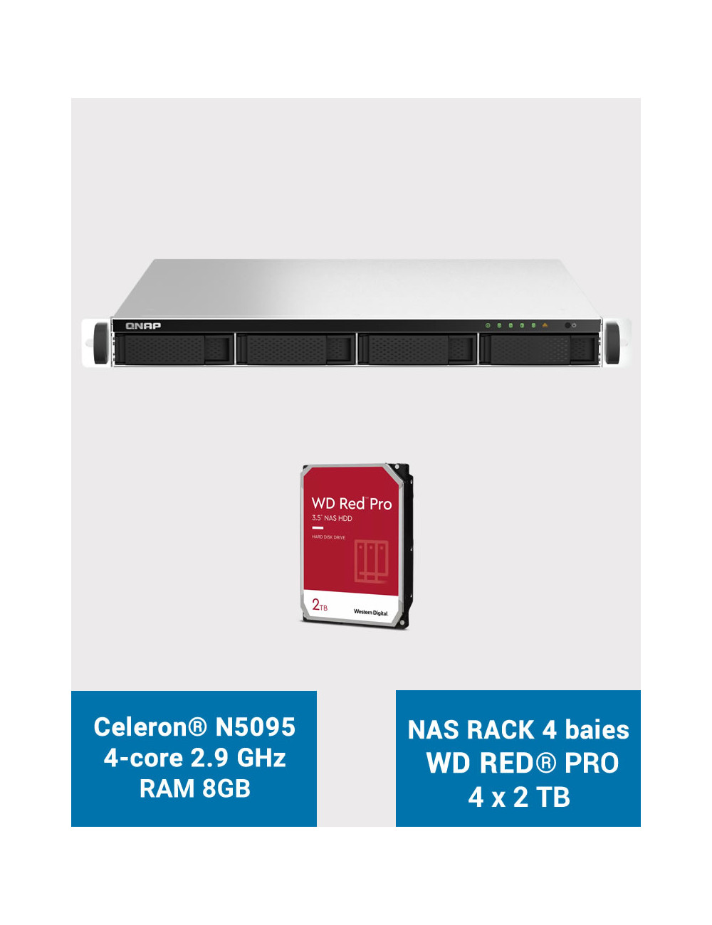 QNAP TS-464U 8GB Serveur NAS Rack 1U 4 baies WD RED PRO 8To (4x2To)