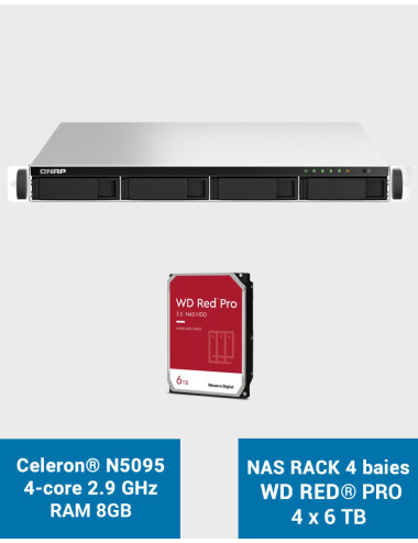 QNAP TS-464U 8GB 1U Rack 4-Bay NAS Server WD RED PRO 24TB (4x6TB)