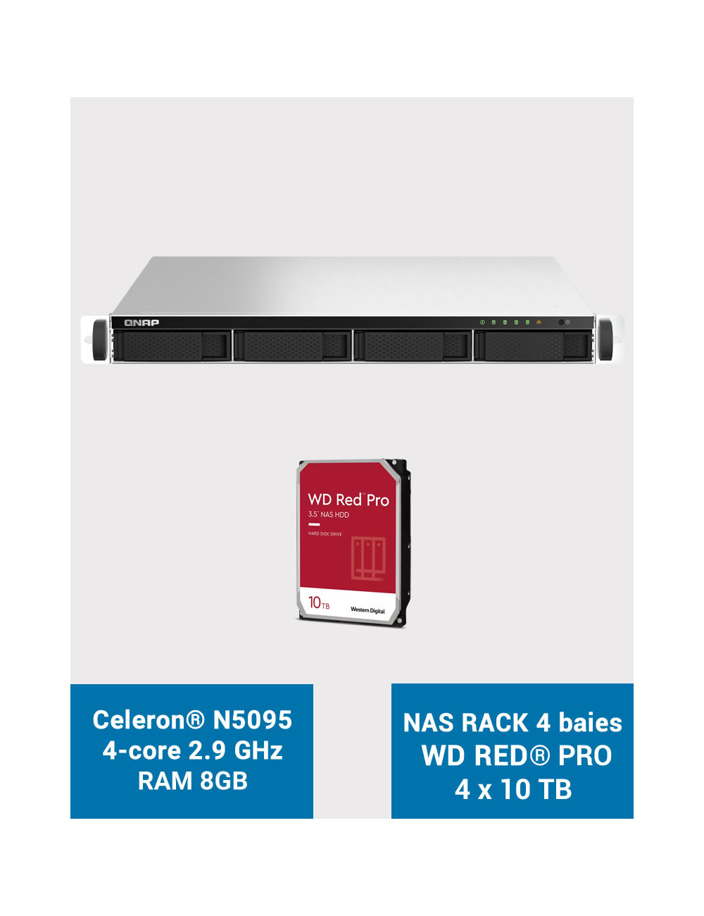 QNAP TS-464U 8GB 1U Rack 4-Bay NAS Server WD RED PRO 40TB (4x10TB)
