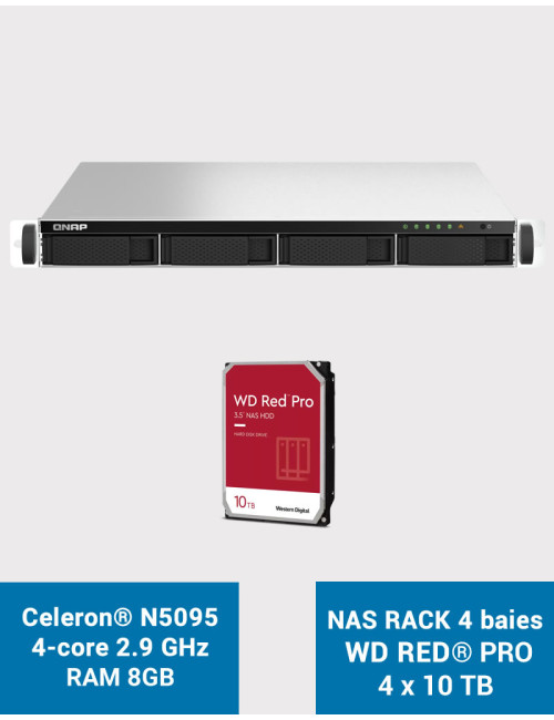 QNAP TS-464U 8GB Serveur NAS Rack 1U 4 baies WD RED PRO 40To (4x10To)