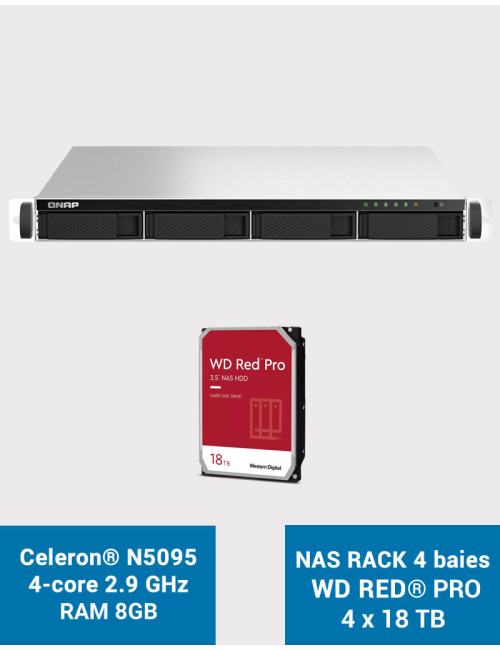 QNAP TS-464U 8GB Serveur NAS Rack 1U 4 baies WD RED PRO 72To (4x18To)
