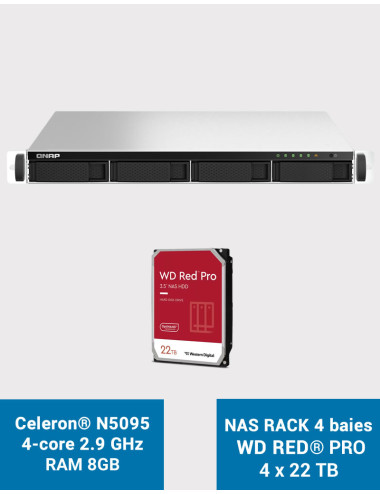 QNAP TS-464U 8GB 1U Rack 4-Bay NAS Server WD RED PRO 88TB (4x22TB)