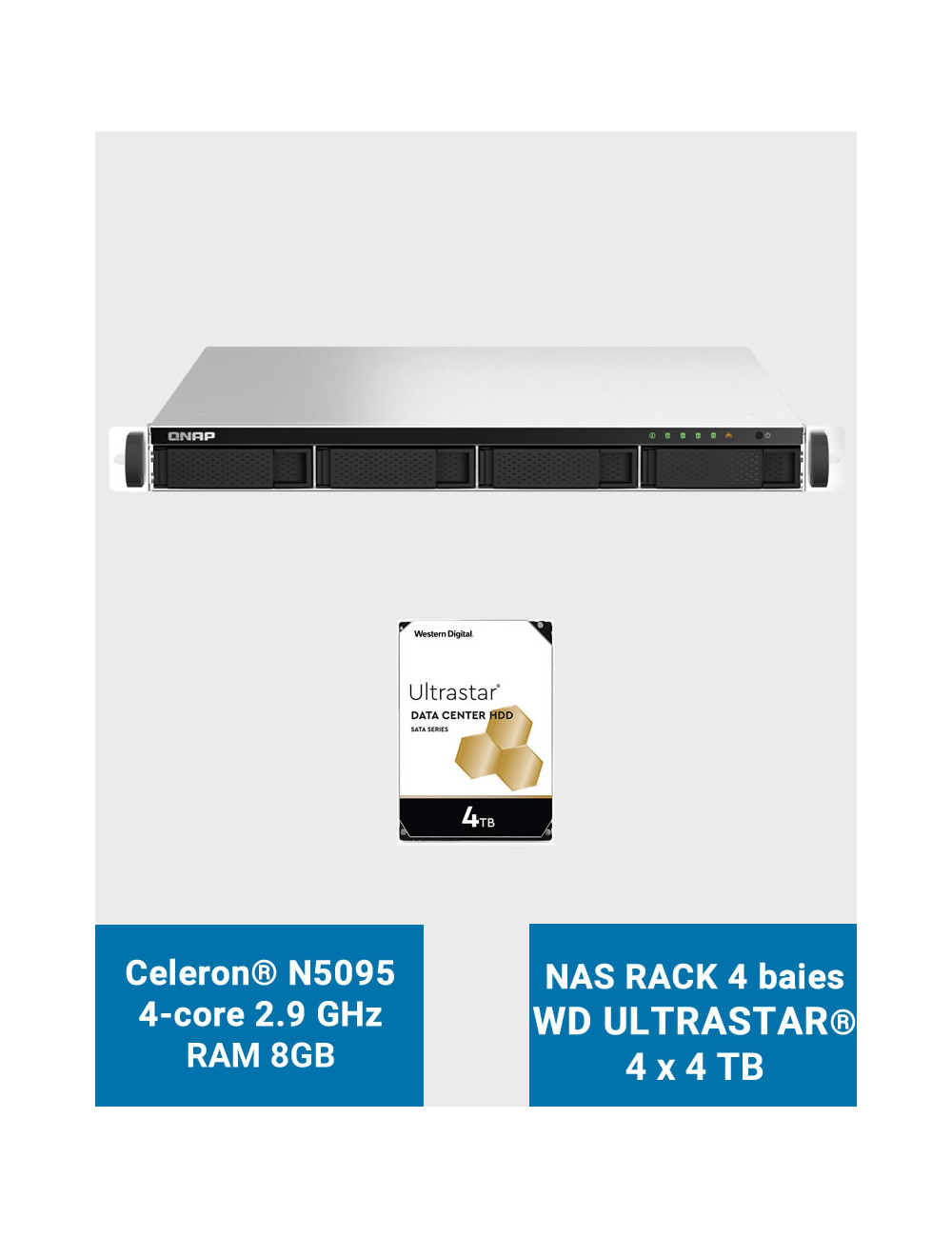 QNAP TS-464U 8GB Serveur NAS Rack 1U 4 baies WD ULTRASTAR 16To (4x4To)