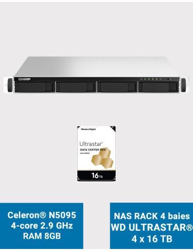 QNAP TS-464U 8GB 1U Rack 4-Bay NAS Server WD ULTRASTAR 64TB (4x16TB)